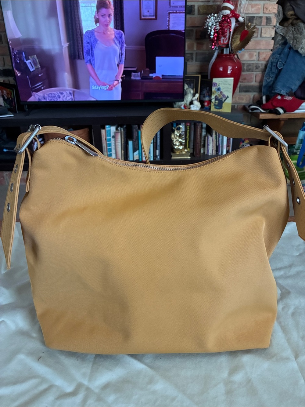 GAP Tan Shoulder Hobo Bag with Silver Hardware